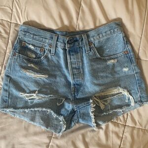 Levi's 501 Light Blue Distressed Jean Shorts